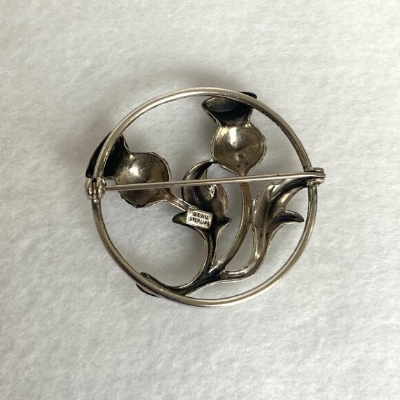 VTG Signed BEAU Sterling Silver 925 1.5" Round Thistle Brooch Flower Brooch - Picture 5 of 16